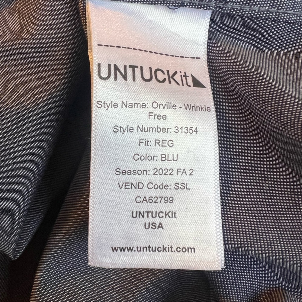 Untuckit Orville Wrinkle Free Regular‎ Fit Button Up Long Sleeve Shirt XXXL Blue - Picture 4 of 6